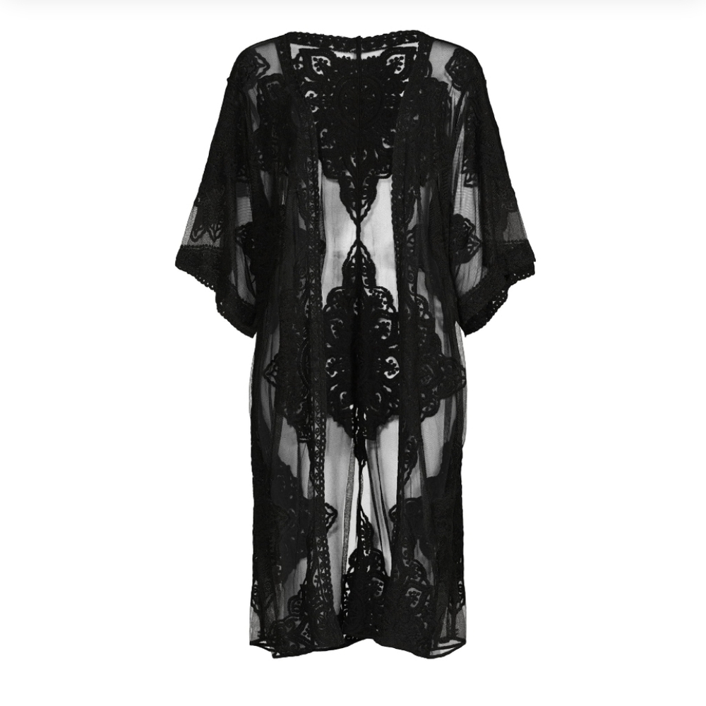 Time and Tru. Women's Black Semi-Lace Kimono/Swim Cover-up. Size XXL/XXXL.  NWT.